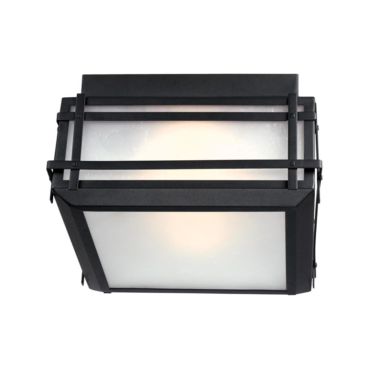 Textured Black Frosted Glass Outdoor Flush Mount Light