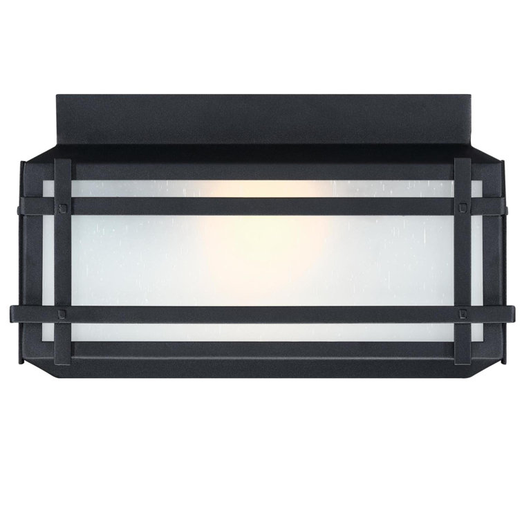 Textured Black Frosted Glass Outdoor Flush Mount Light