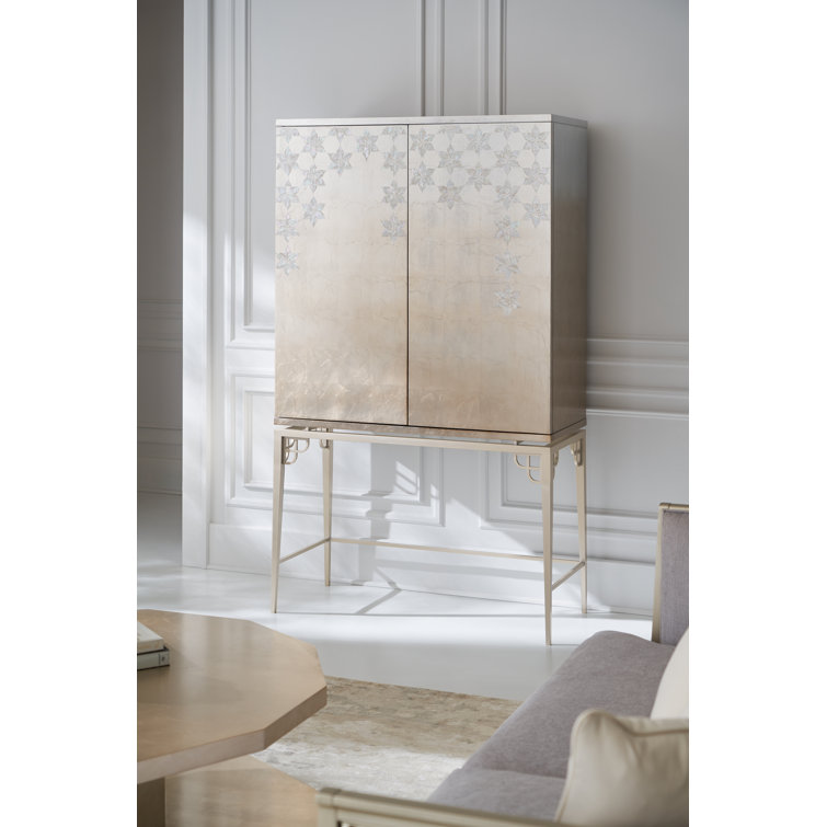 Oleander Tall Brown and White Bar Cabinet with Metal Base