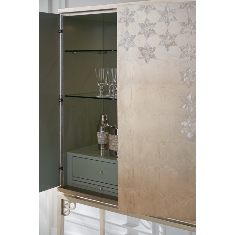 Oleander Tall Brown and White Bar Cabinet with Metal Base