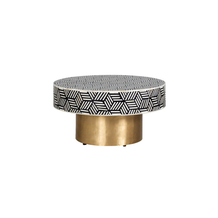 Black and White Geometric Round Coffee Table with Gold Pedestal Base