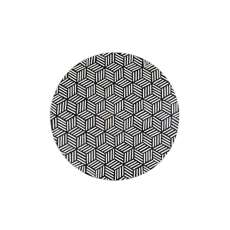 Black and White Geometric Round Coffee Table with Gold Pedestal Base