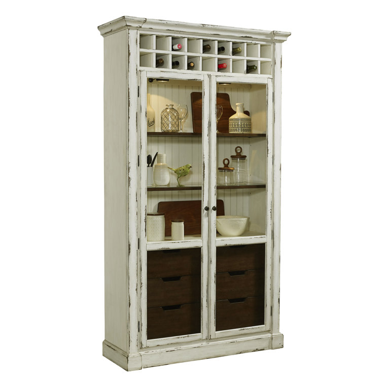 Antique White Lighted Curio Cabinet with Poplar Wood Legs