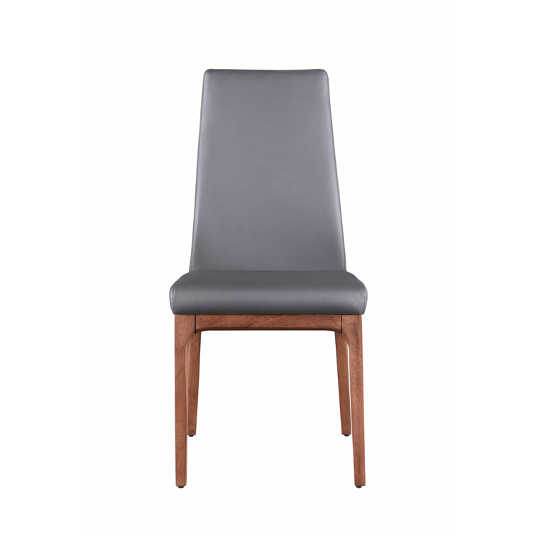 Gray Faux Leather Upholstered Side Chair with Walnut Legs