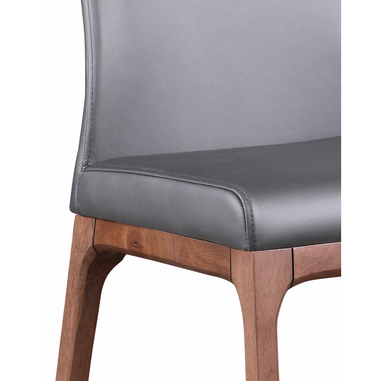 Gray Faux Leather Upholstered Side Chair with Walnut Legs