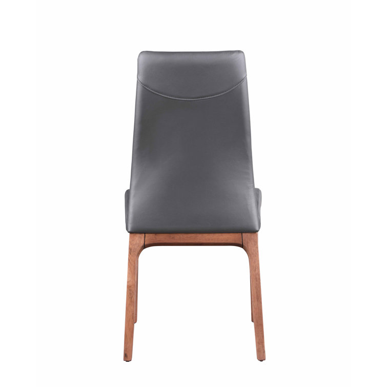 Gray Faux Leather Upholstered Side Chair with Walnut Legs