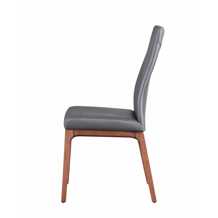 Gray Faux Leather Upholstered Side Chair with Walnut Legs