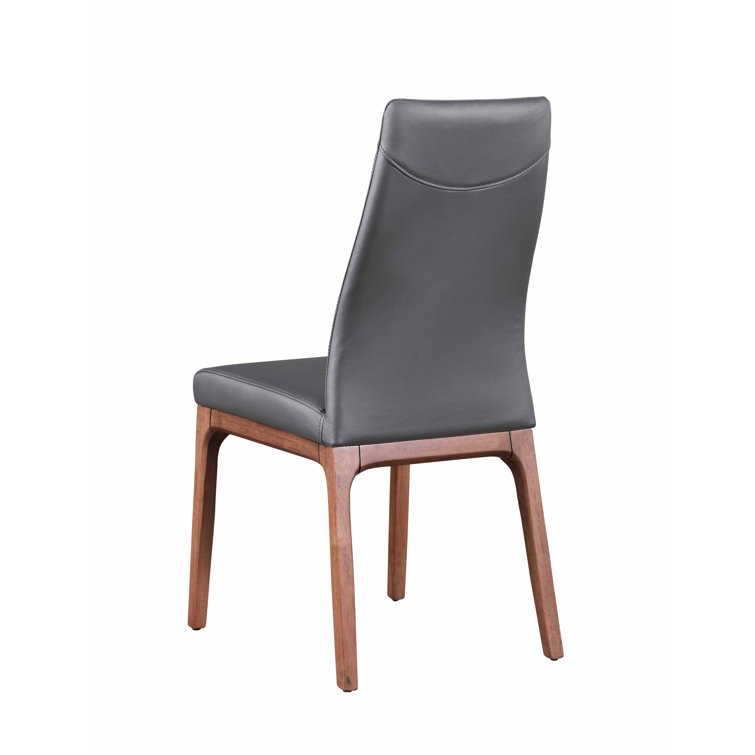 Gray Faux Leather Upholstered Side Chair with Walnut Legs