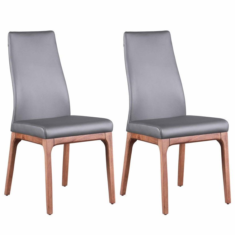 Gray Faux Leather Upholstered Side Chair with Walnut Legs