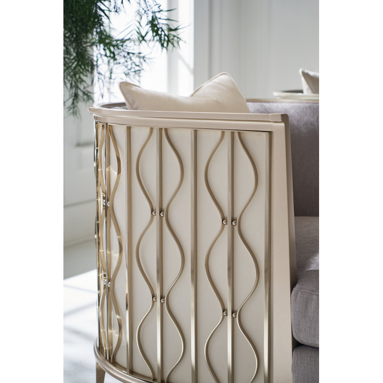Handcrafted Gray Barrel Chair with Gold Metal Accents