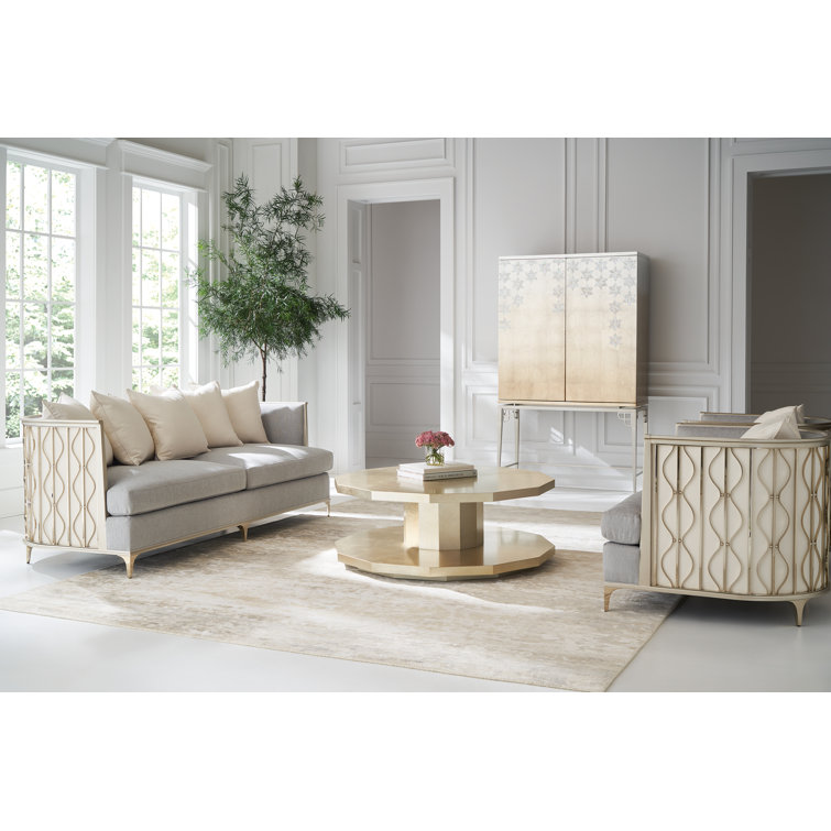 Handcrafted Gray Barrel Chair with Gold Metal Accents