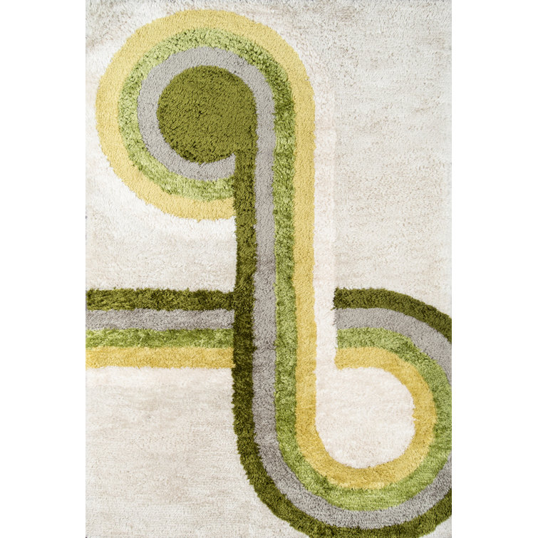 Scandinavian Groove Green Shag 5' x 7' Hand-Tufted Rug