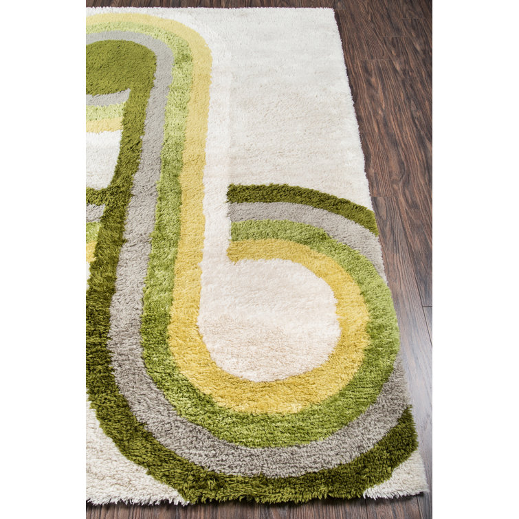 Scandinavian Groove Green Shag 5' x 7' Hand-Tufted Rug