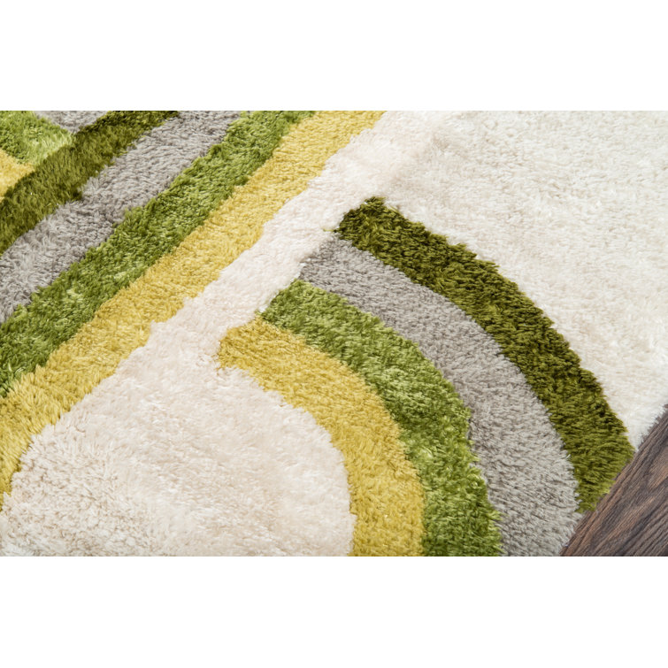 Scandinavian Groove Green Shag 5' x 7' Hand-Tufted Rug