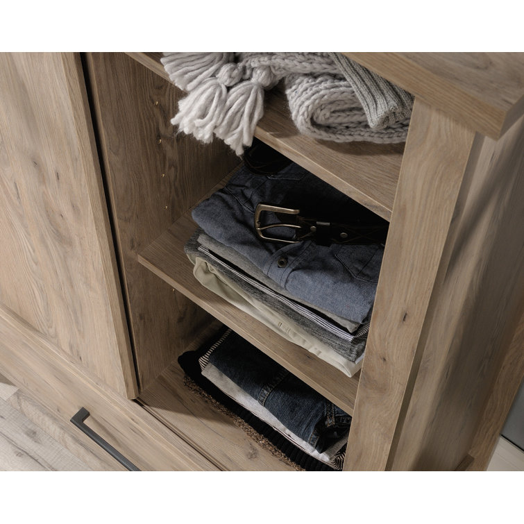 Laurel Oak Sliding Door Armoire with Mirror and Shelves
