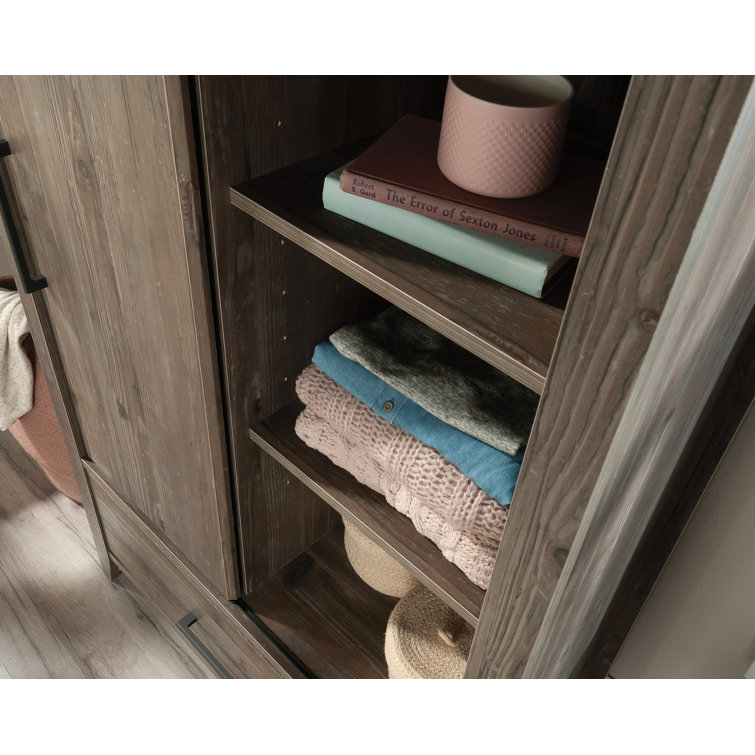 Pebble Pine Transitional Armoire with Sliding Door