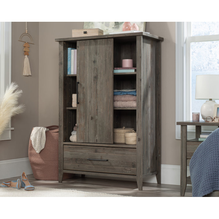 Pebble Pine Transitional Armoire with Sliding Door