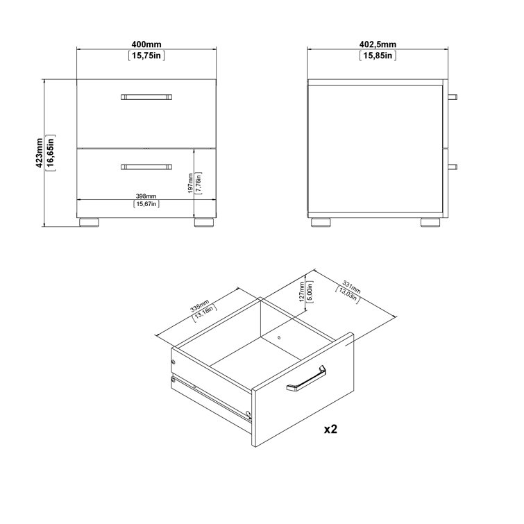 Aydenn Small-Space Black Metal 2-Drawer Nightstand