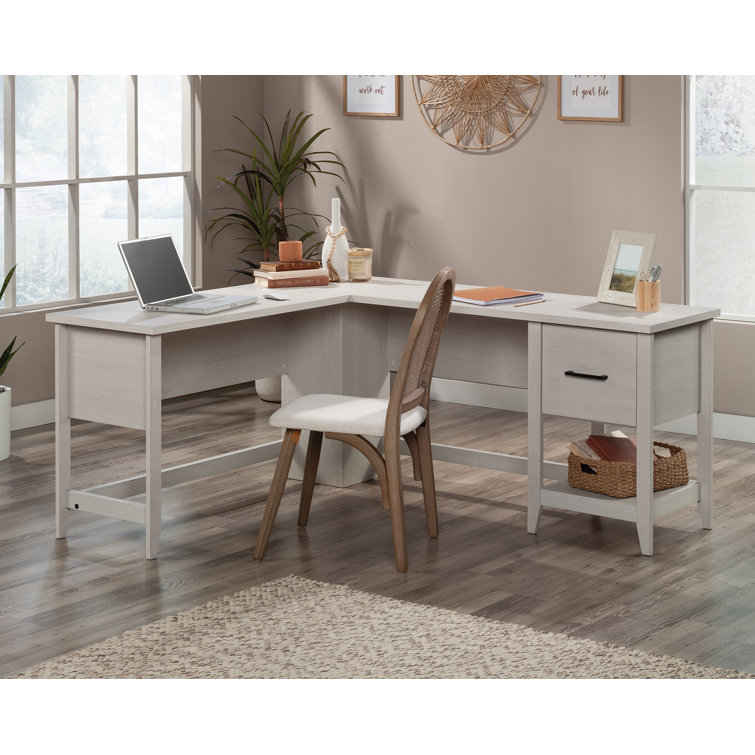 Glacier Oak L-Shaped Executive Desk with Drawer and Filing Cabinet
