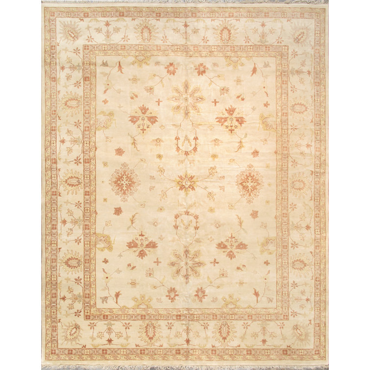 Ivory Hand-Knotted Wool Oriental Rectangular Area Rug 11'9" x 14'11"