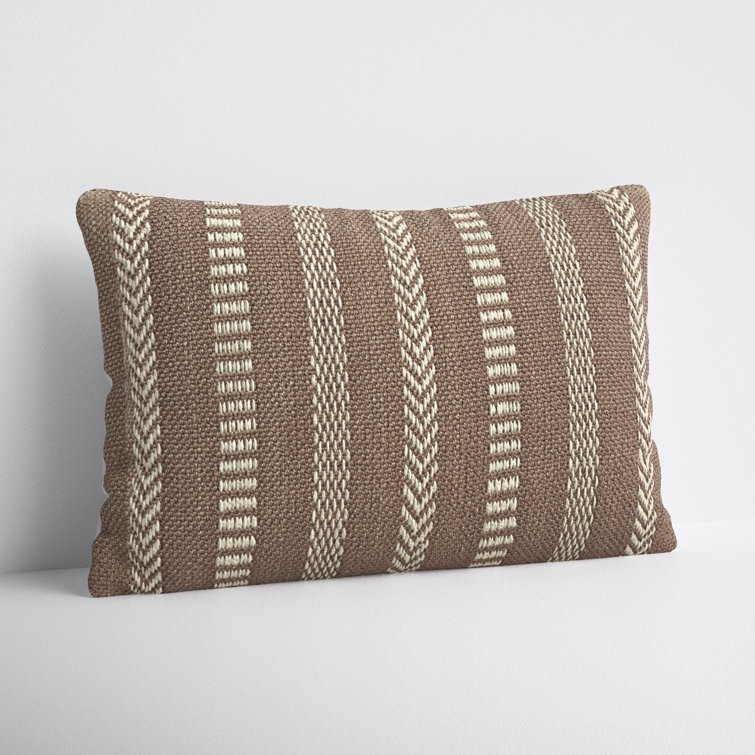 Taupe and Beige Embroidered Rectangular Lumbar Pillow
