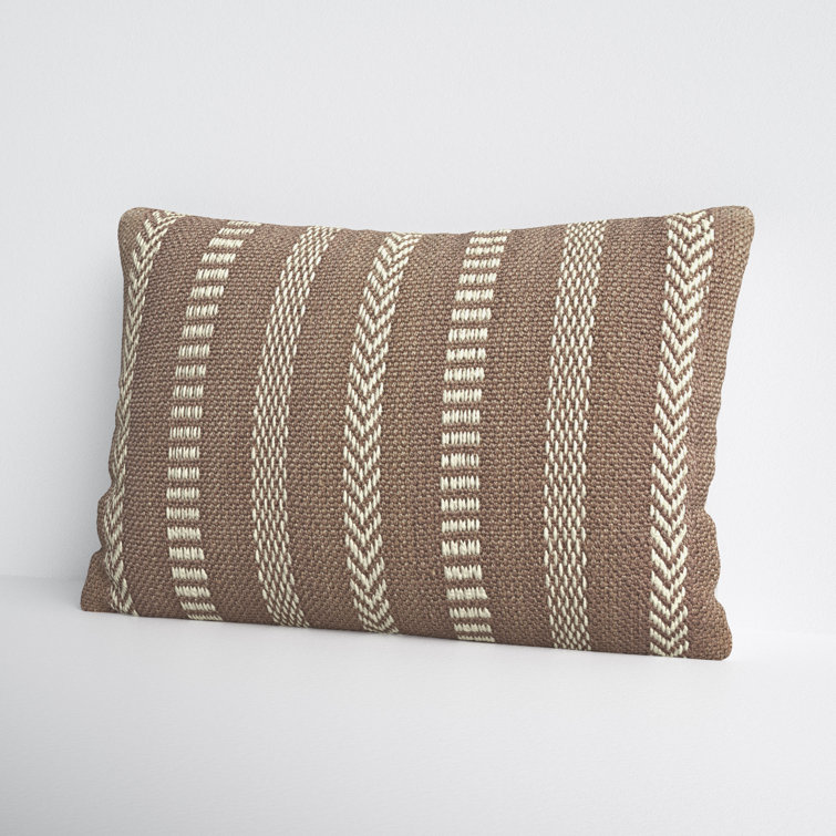 Taupe and Beige Embroidered Rectangular Lumbar Pillow