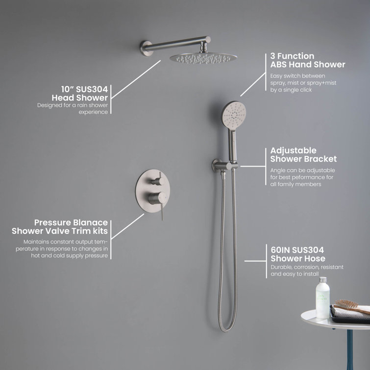 Brushed Nickel Wall Mounted Rain and Mist Shower System