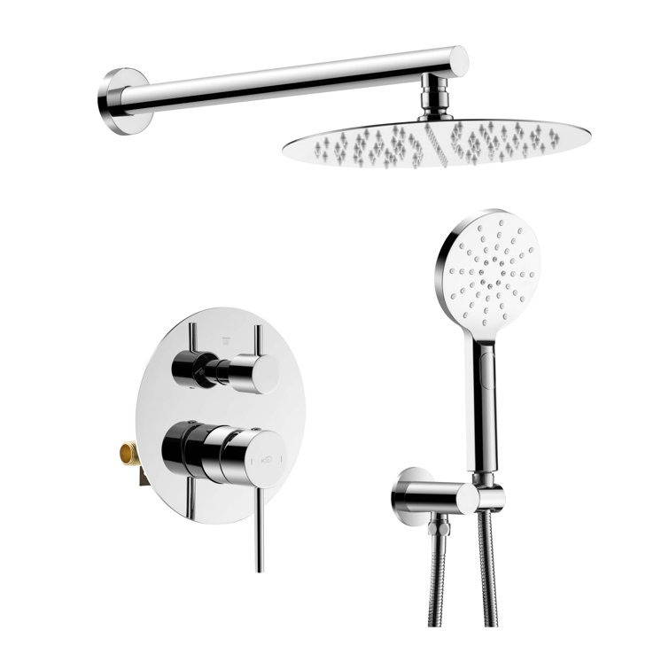 Chrome Wall Mounted Circular Shower System with Brass Rain Shower
