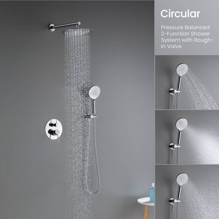 Chrome Wall Mounted Circular Shower System with Brass Rain Shower