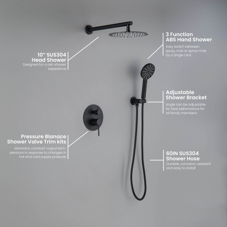 Matte Black Brass Wall Mounted Rain Shower System
