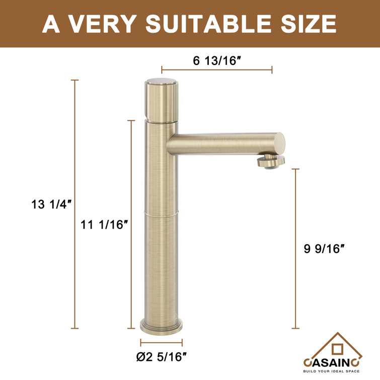 Brushed Gold Stainless Steel Bathroom Vessel Sink Faucet