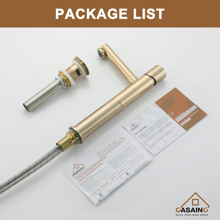 Brushed Gold Stainless Steel Bathroom Vessel Sink Faucet
