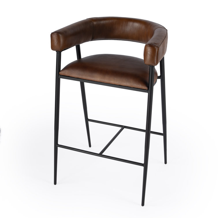 Dallas 28.5" Dark Brown Leather and Black Iron Bar Stool