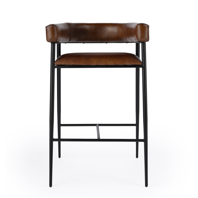 Dallas 28.5" Dark Brown Leather and Black Iron Bar Stool