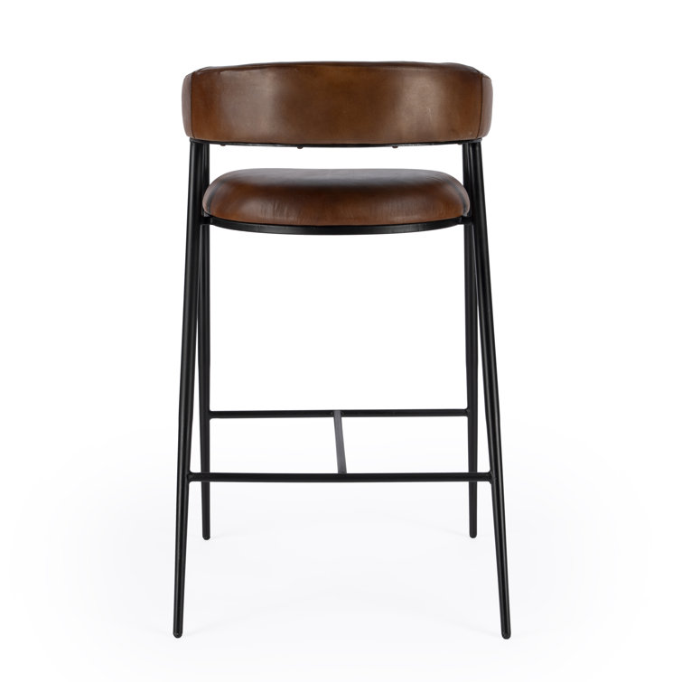 Dallas 28.5" Dark Brown Leather and Black Iron Bar Stool