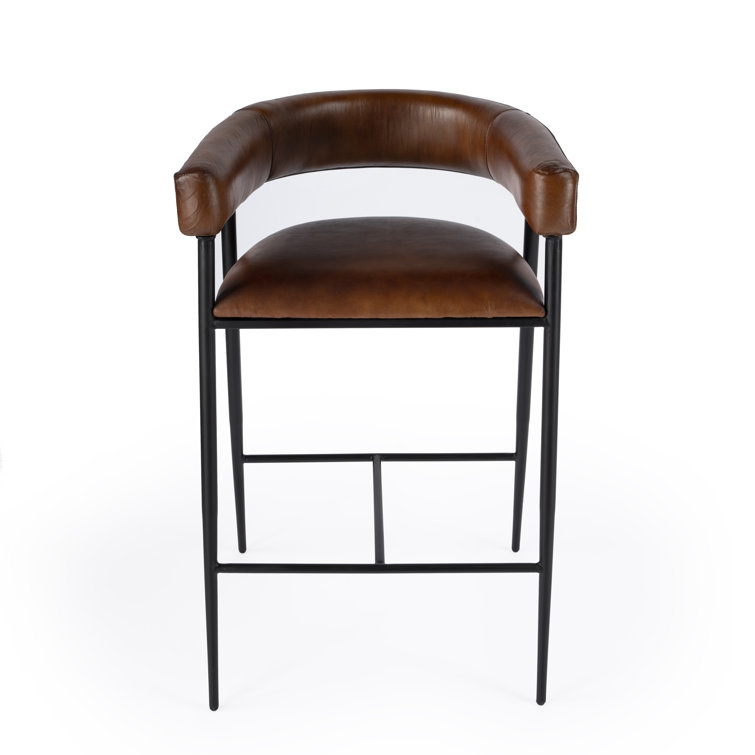 Dallas 28.5" Dark Brown Leather and Black Iron Bar Stool