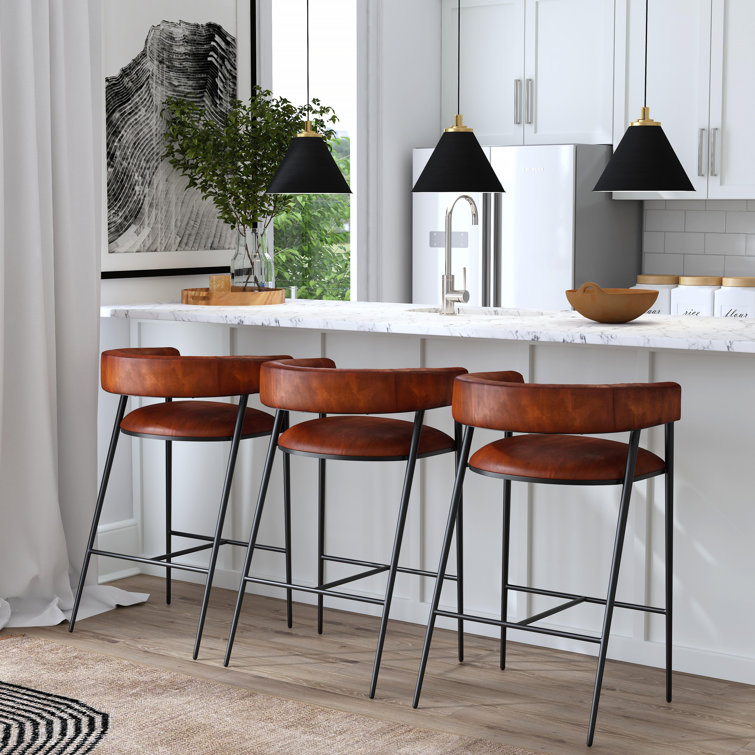 Dallas 28.5" Dark Brown Leather and Black Iron Bar Stool