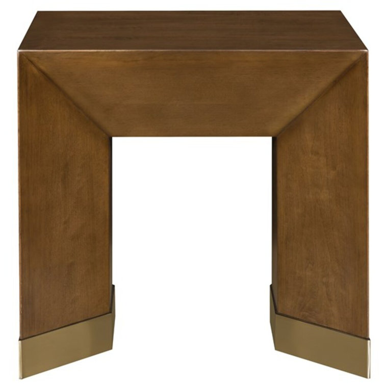 Cavallo Square Walnut and Metal Lamp Table with White Bronze Accents