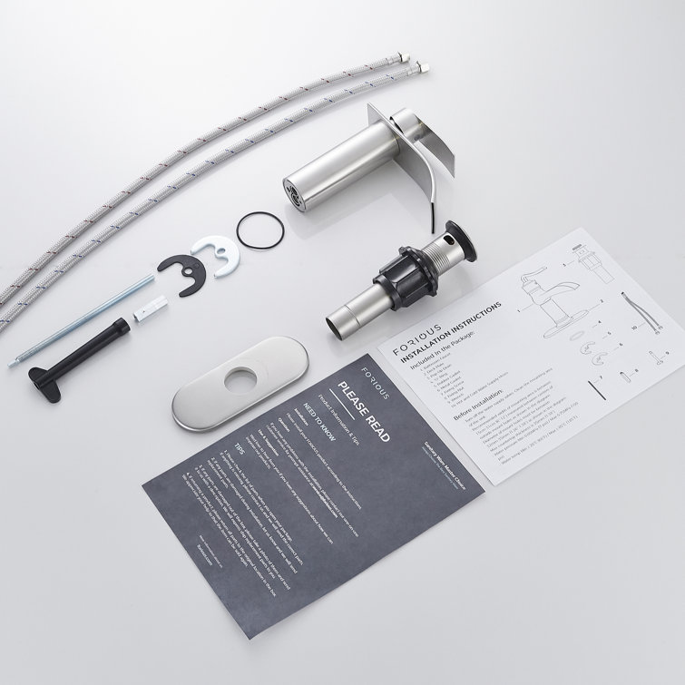Brushed Nickel Single-Handle Waterfall Bathroom Faucet with Drain