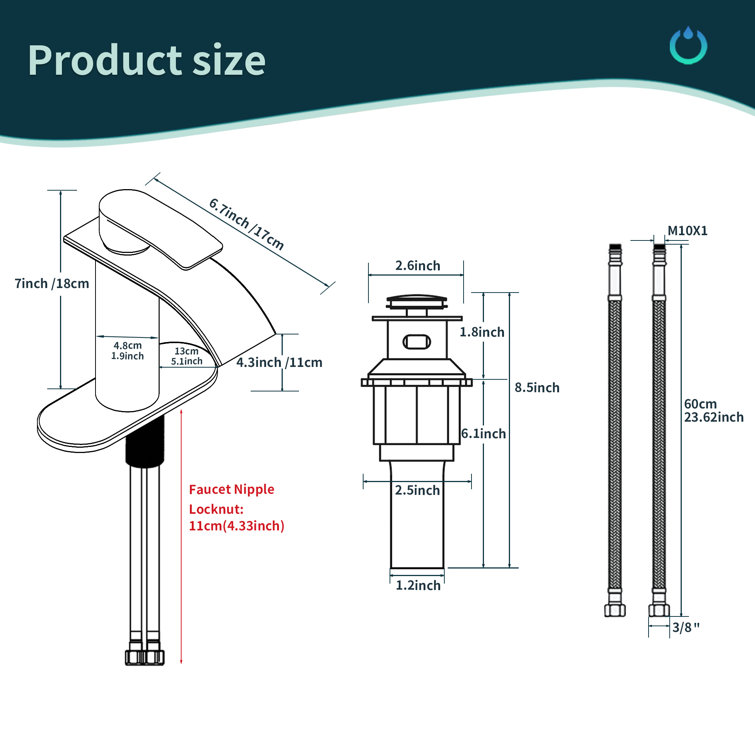 Brushed Nickel Single-Handle Waterfall Bathroom Faucet with Drain