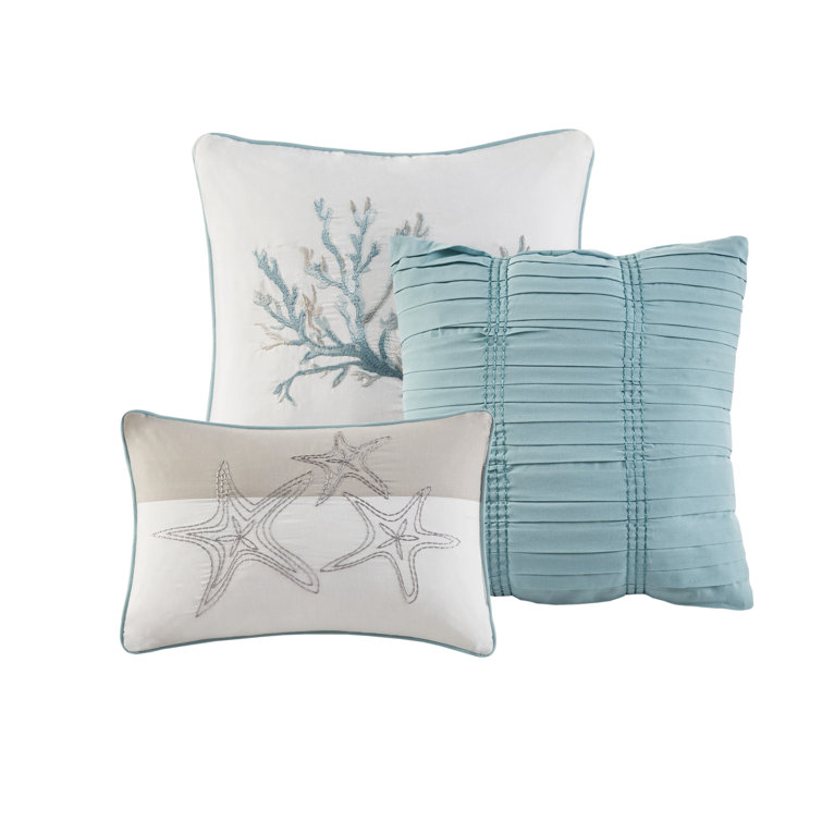 Aqua Blue Cotton Reversible Coastal Quilt Set, Full