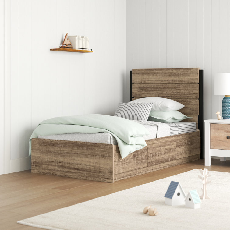 Twin Weathered Oak Platform Bed with Storage Drawers