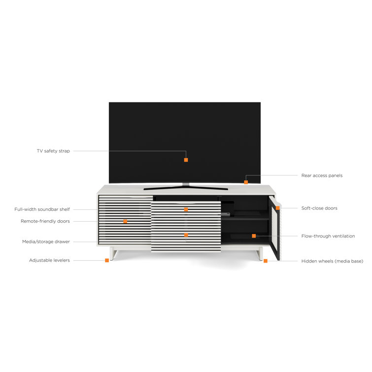 Satin White 66" Media Console with Powder Coated Steel Frame