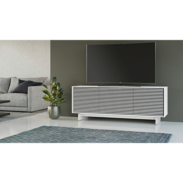 Satin White 66" Media Console with Powder Coated Steel Frame