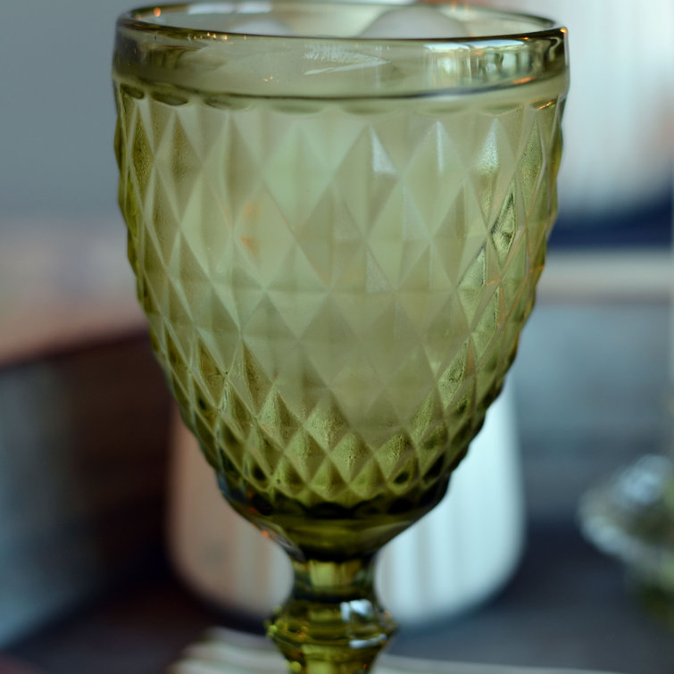 Green 10oz Vintage Patterned Glass Goblet Set