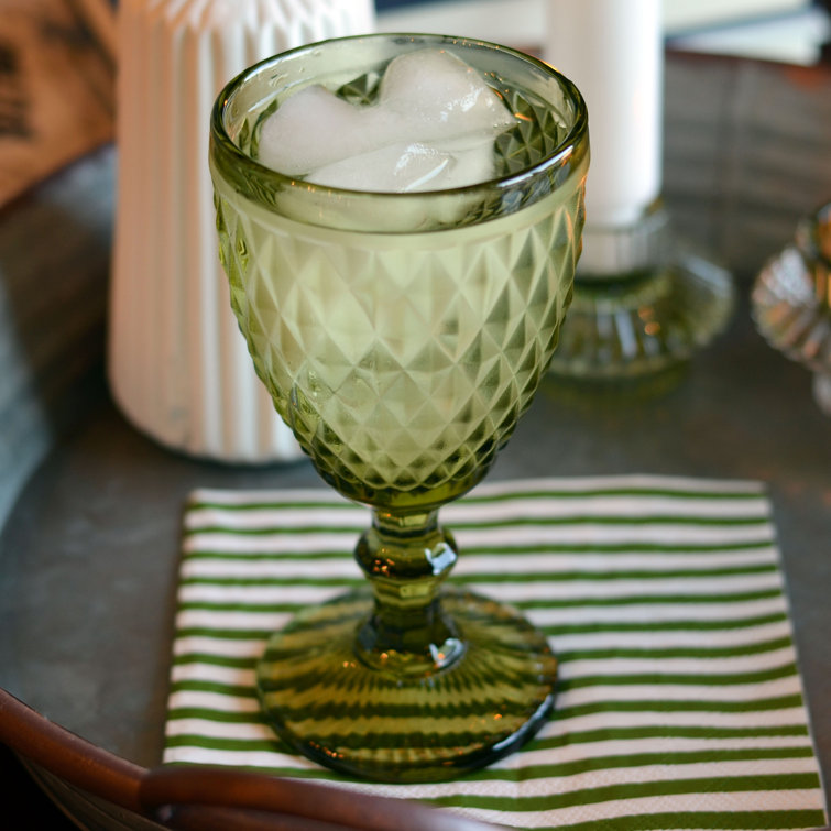 Green 10oz Vintage Patterned Glass Goblet Set