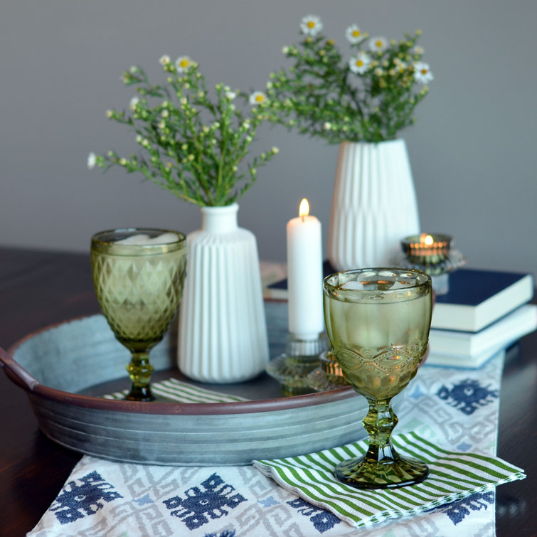 Green 10oz Vintage Patterned Glass Goblet Set
