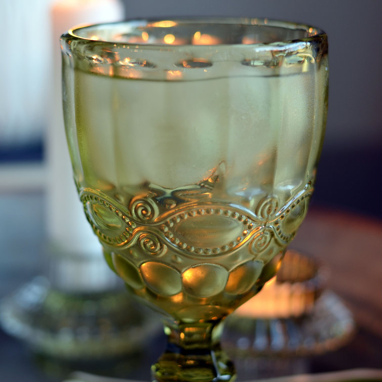 Green 10oz Vintage Patterned Glass Goblet Set