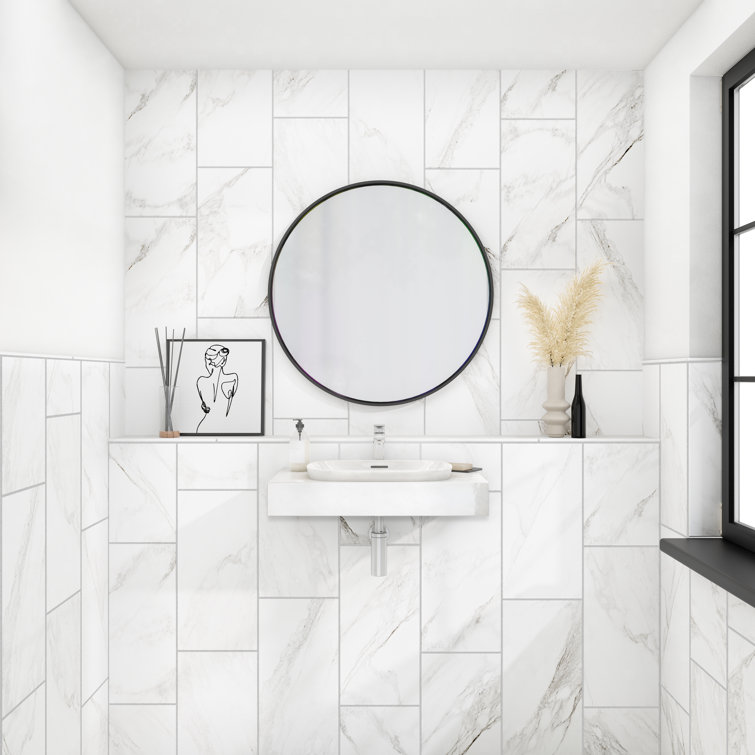 Brilliant White Polished Rectangular Porcelain Floor Tile 12" x 24"