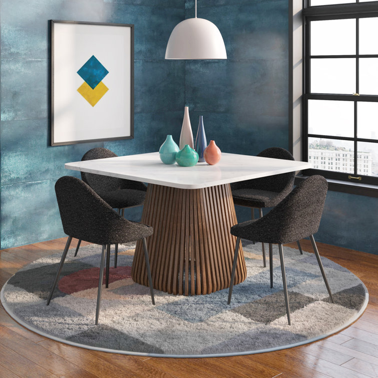 Black Boucle Upholstered Dining Chairs with Metal Legs, Set of 2